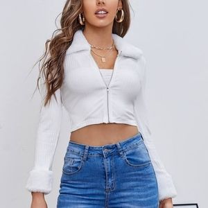 SHEIN faux fur crop jacket